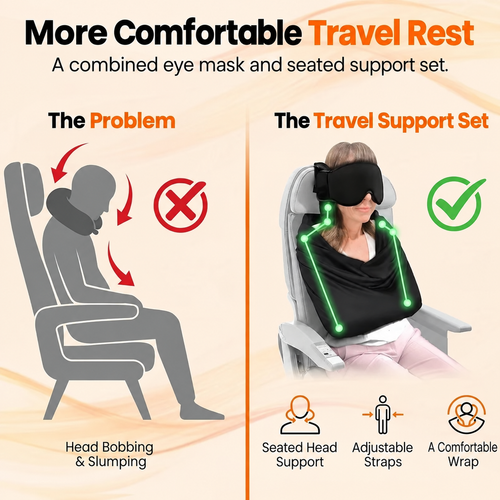 3-in-1 Travel Sleep Support Set – Eye Mask, Head Support & Arm Wrap