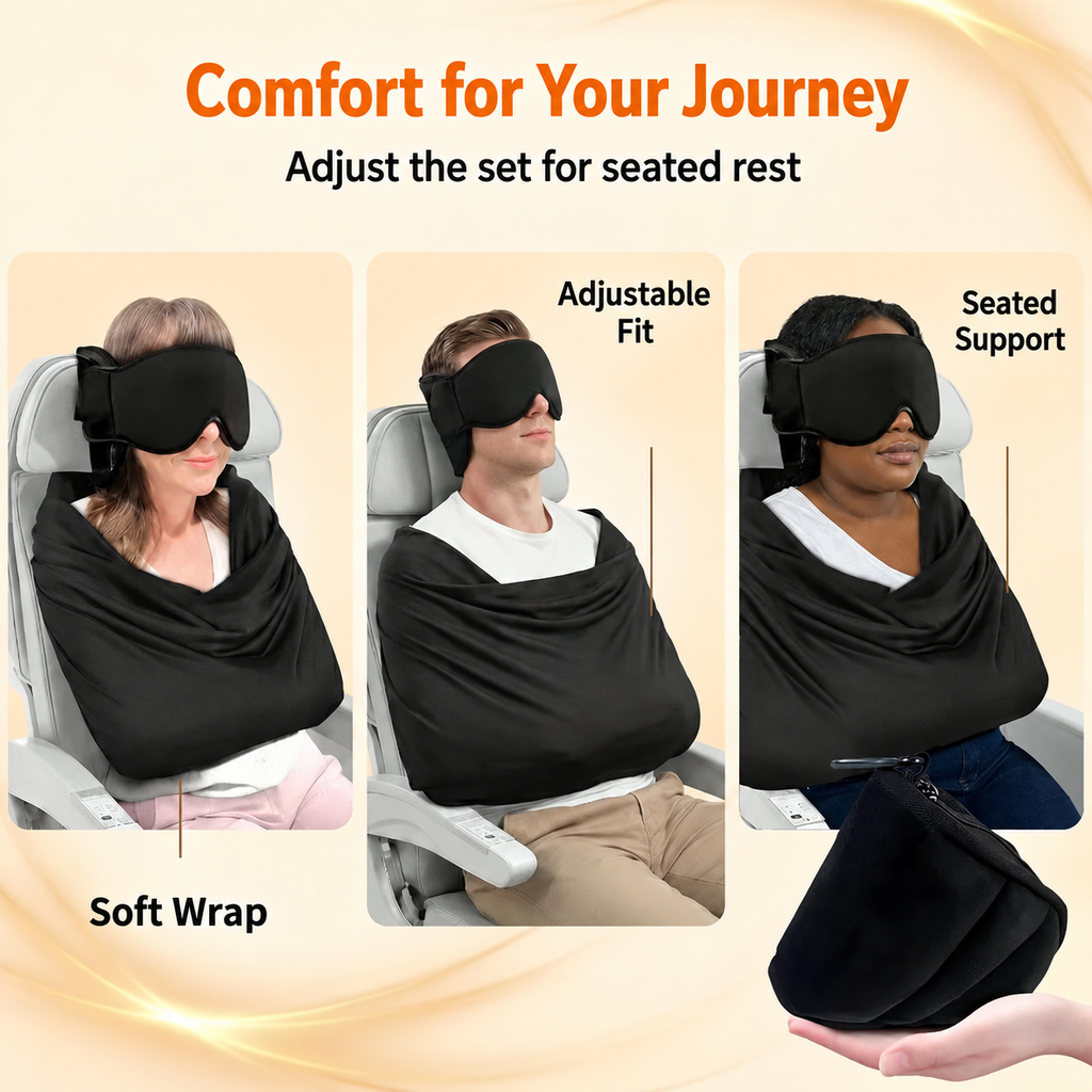 3-in-1 Travel Sleep Support Set – Eye Mask, Head Support & Arm Wrap
