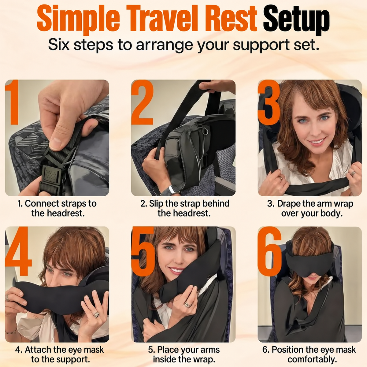 3-in-1 Travel Sleep Support Set – Eye Mask, Head Support & Arm Wrap